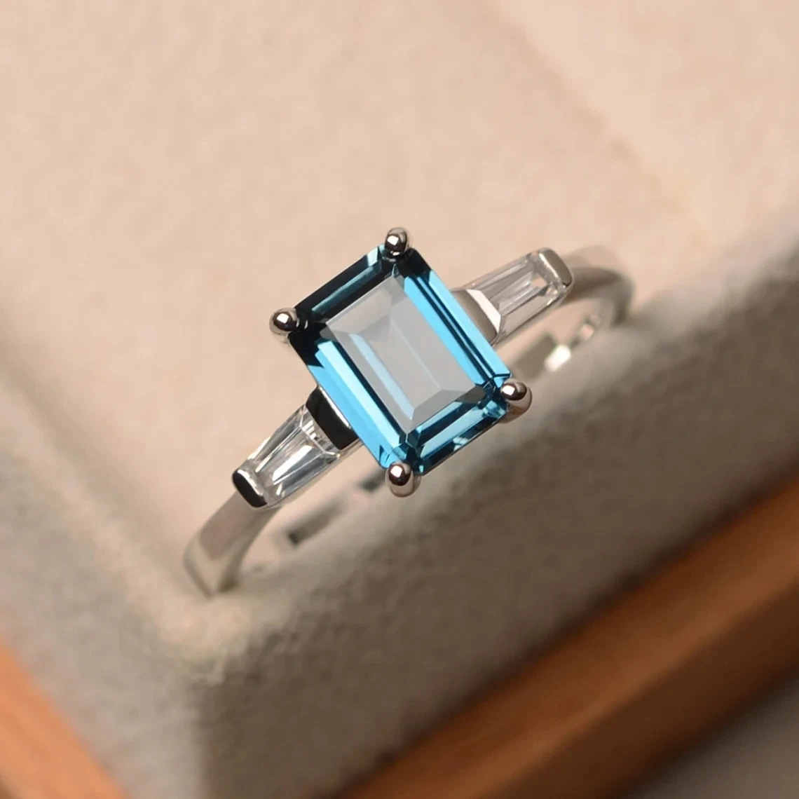 November Birthstone London Blue Topaz Ring Square Cut Ring Sterling Silver For Women Engagement Ring