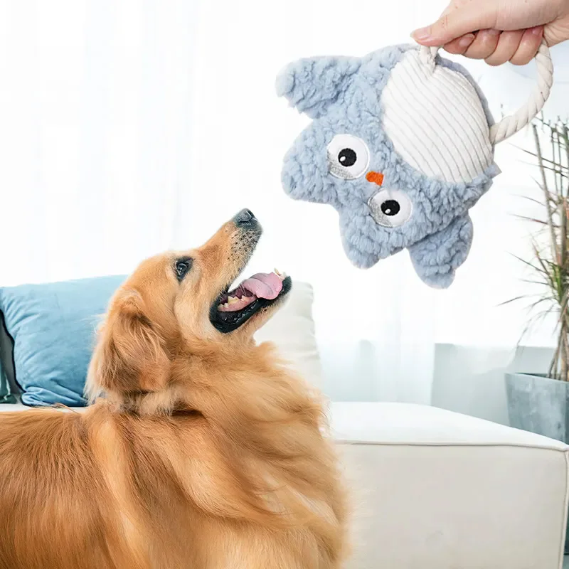 Dog Plush Teeth Grinding Sound Toy Cute Pet Shaped Dog Bite Toy with Cotton Rope Animal Shark Shape Pet Dog Toy