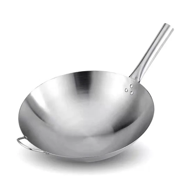 High Quality 30cm-43cm 2.0mm 201 Thickness Stainless Steel One Handle Chinese Restaurant Hotel Cooking Wok For Sale