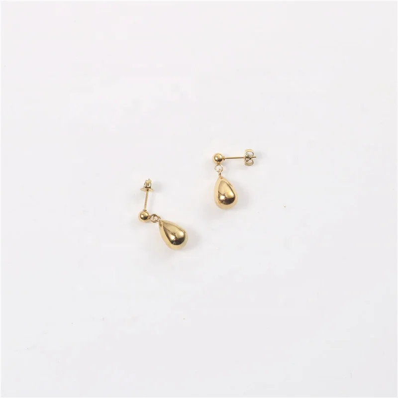 High Quality 18 Karat Gold Plated Stainless Steel Ball Stud Earings Water Drop Pendant Dangle Earring for Women