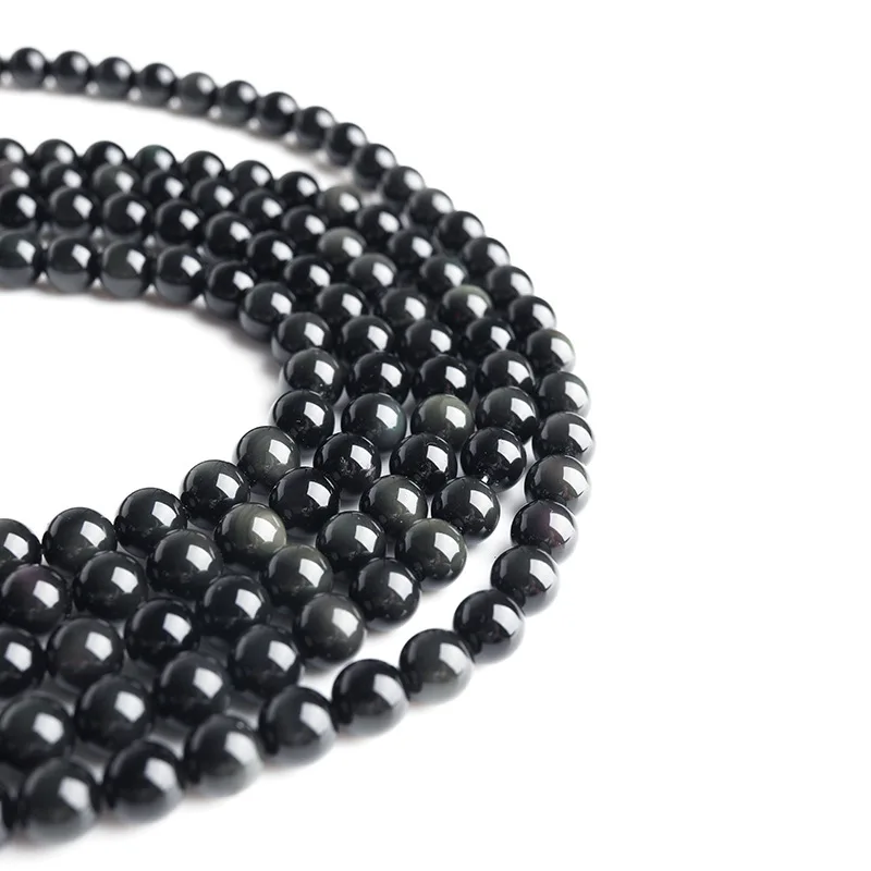 Natural Black Natural Obsidian Jewelry Loose Beads Smooth Obsidian Healing Gemstone Beads For Jewelry Making Diy