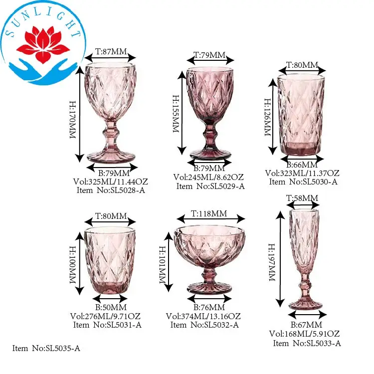 Factory  Wedding Party Vintage Green Goblet Champagne Water Glass Cups Colored Glassware Blue Grey Purple-pink Wine Goblets