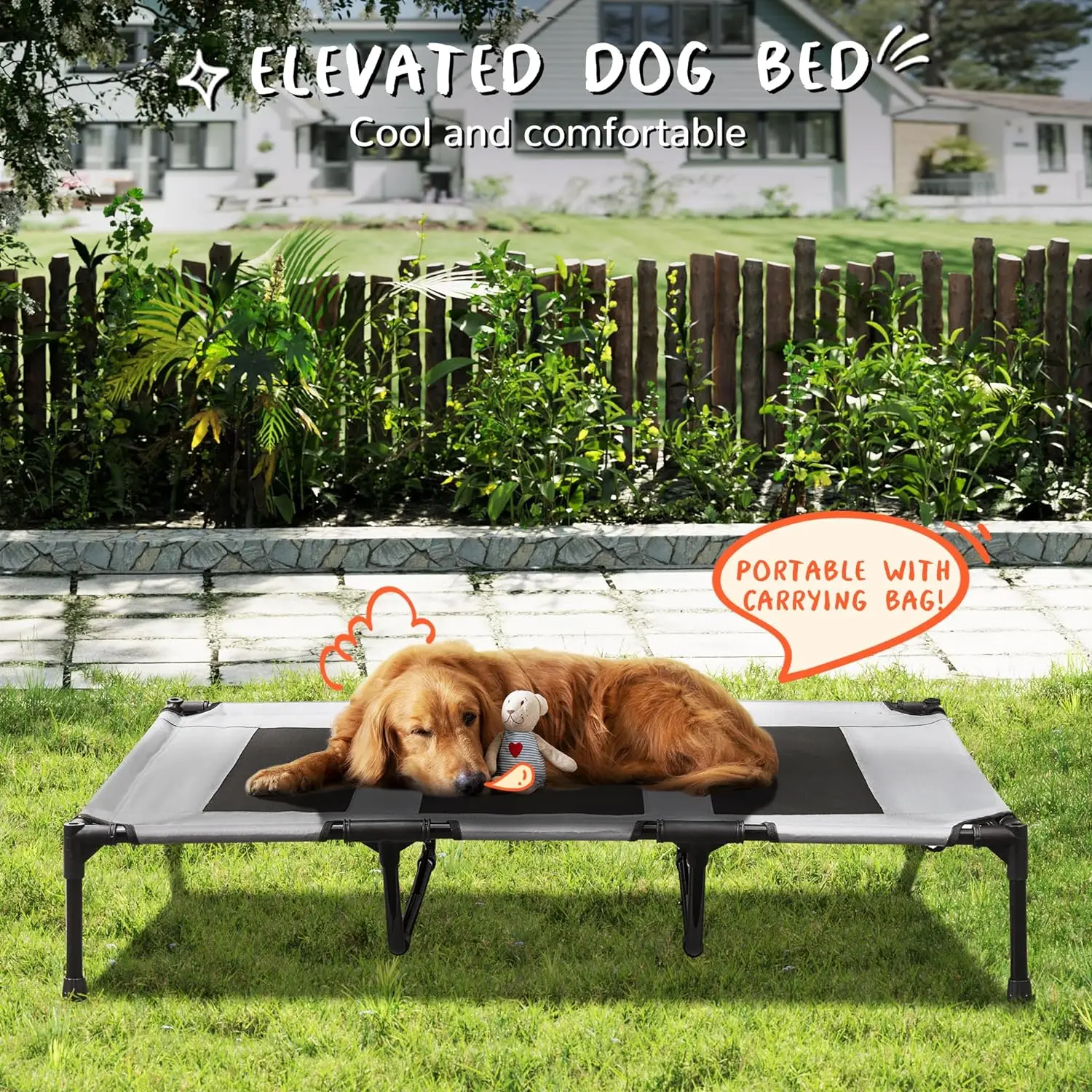 XL Elevated Dog Bed Pet Bed with Polyester Fabric Textilene Mesh Cooling and Portable Dog Cot for Indoors Outdoors Beach