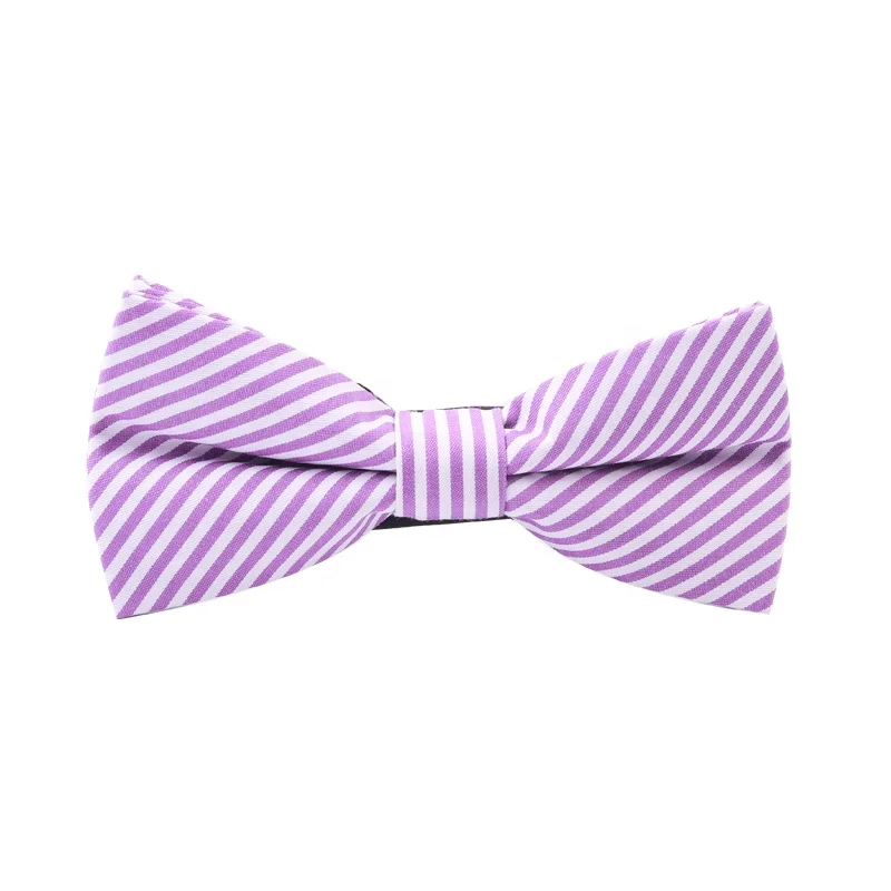 novelty cheap hand made purple striped polyester self tie bow tie and bow tie set for men