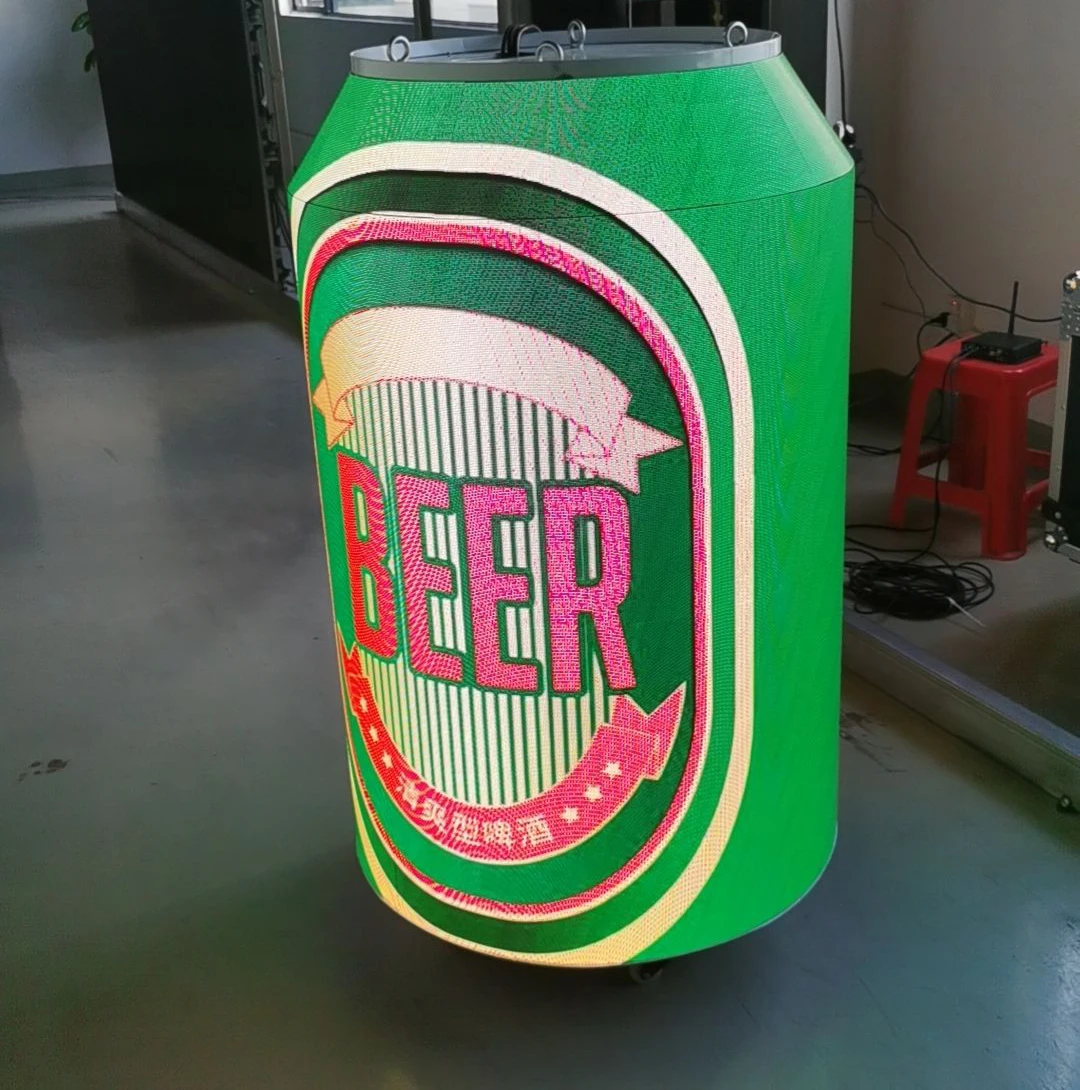 Customized can shape led display advertising circle indoor beer screen shaped led display P2.5 solution