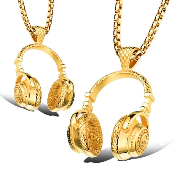 Fashion necklace  music headset earphone pendant necklace gold men