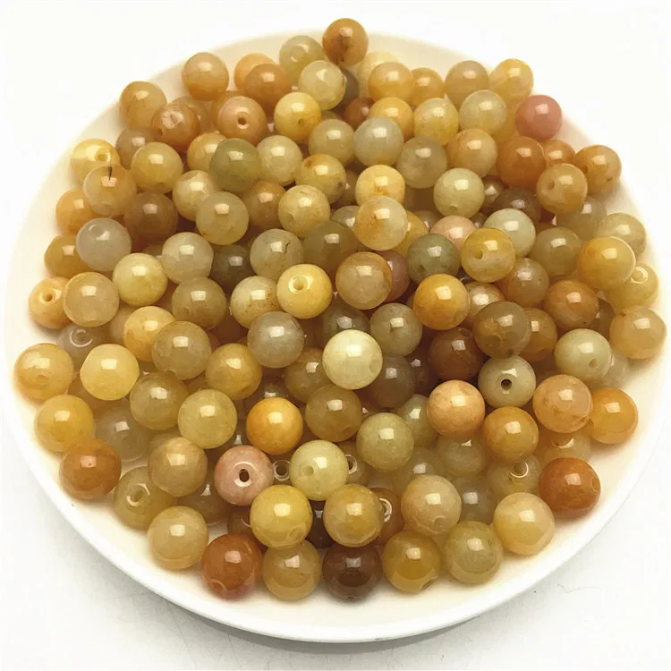 Natural cheap jade 6mm 8mm 10mm yellow jade round bead for jewelry making