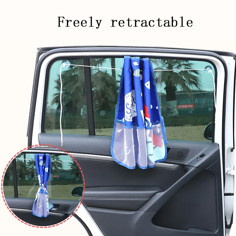 Baby Children UV Rays Glare Car Interior Sun Blocker Blind With Mesh Pocket Universal Car Side Window Sun Shade Curtain