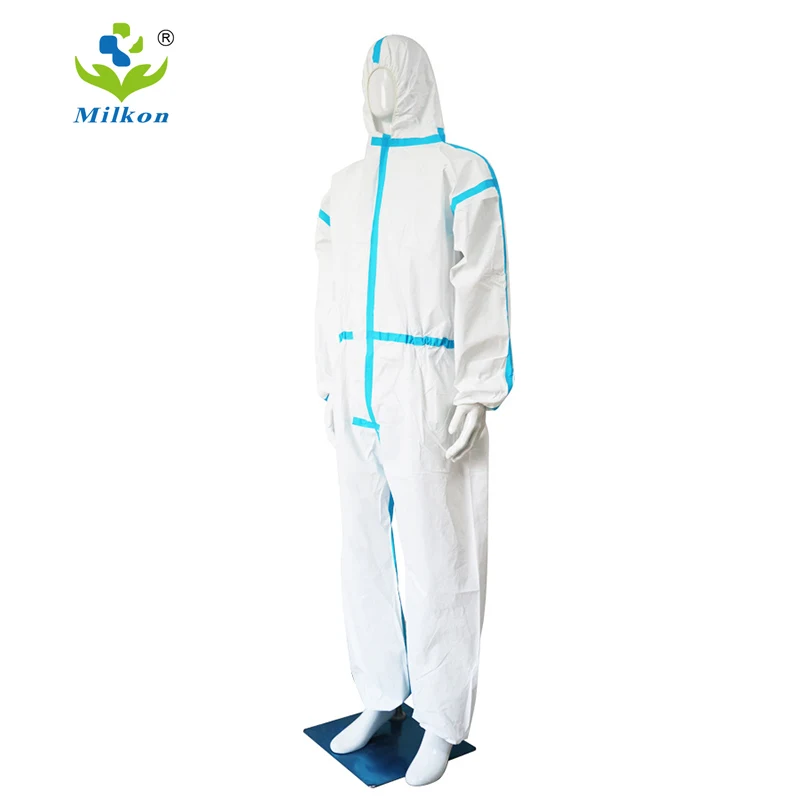 white 65gsm microporous ppes suit antivirus disposal coverall safety tape sealed disposable coverall suits with hood no boot
