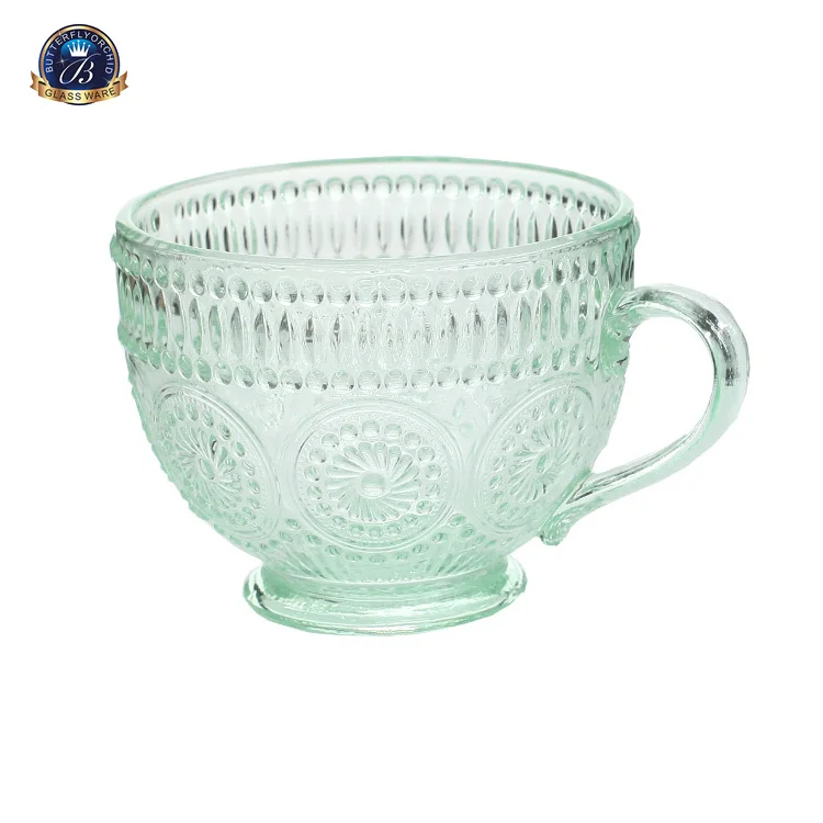 Large Capacity Breakfast Milk Cup Embossed Sunflower Pattern Glass Water Cup