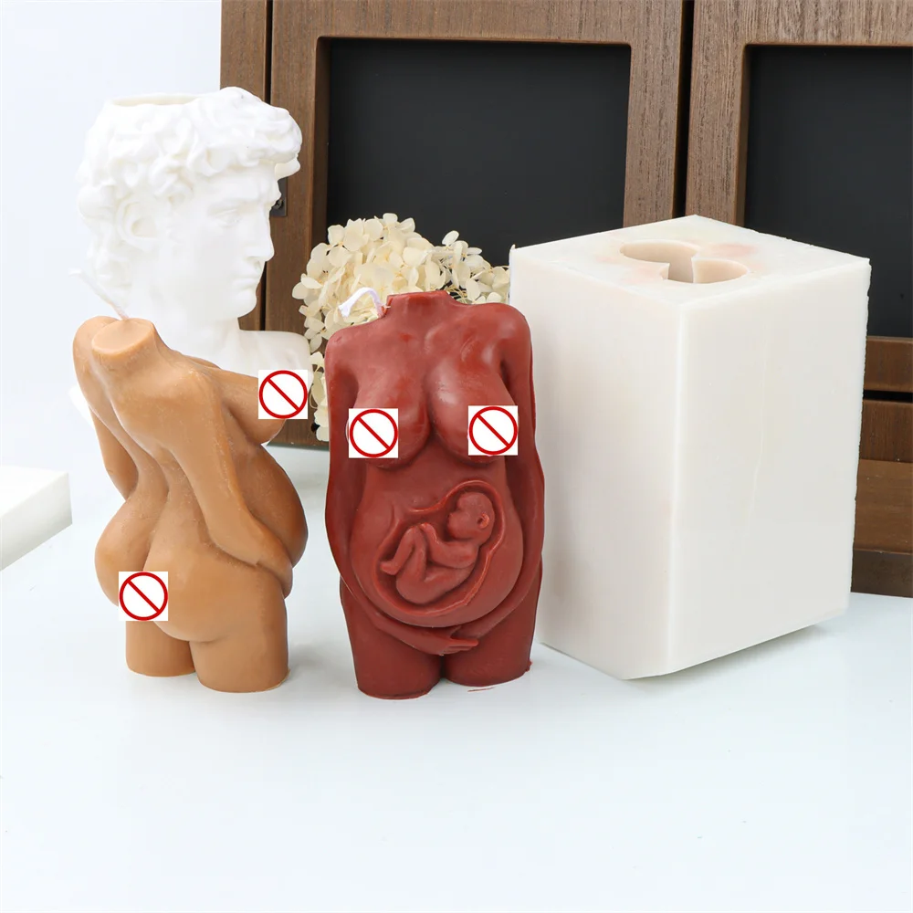 Carved Pregnant Woman Candle Molds Silicone Female Body Resin Soap Moulds Human Torso Statue Tool Gift Souvenir Holiday Decor