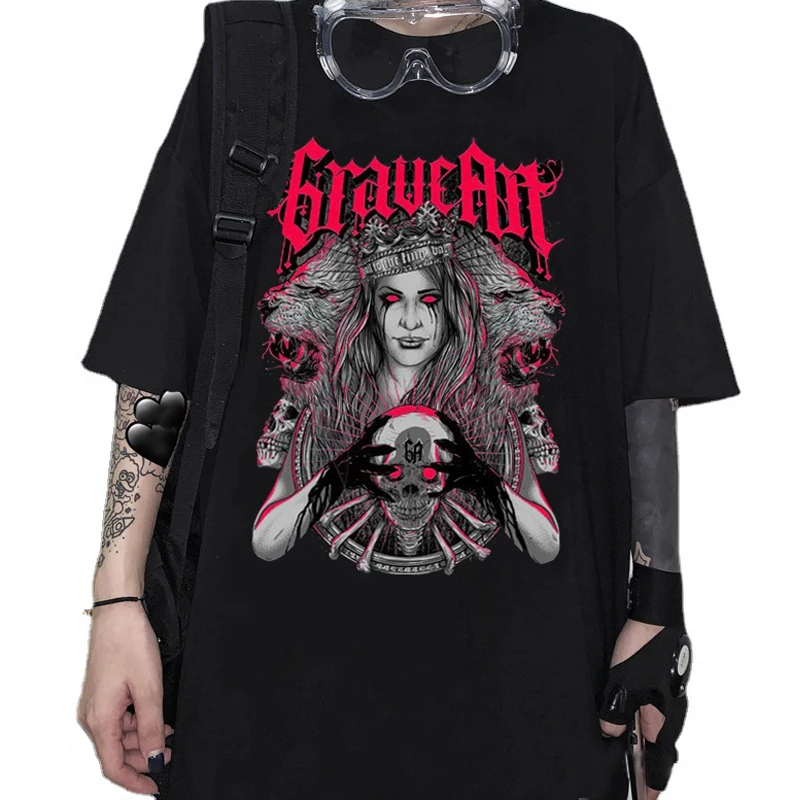 Trendy Clothing Dark Style Gothic Skull Head T Shirt Printed Short-Sleeved Men And Women Hip-Hop Personality T-Shirt