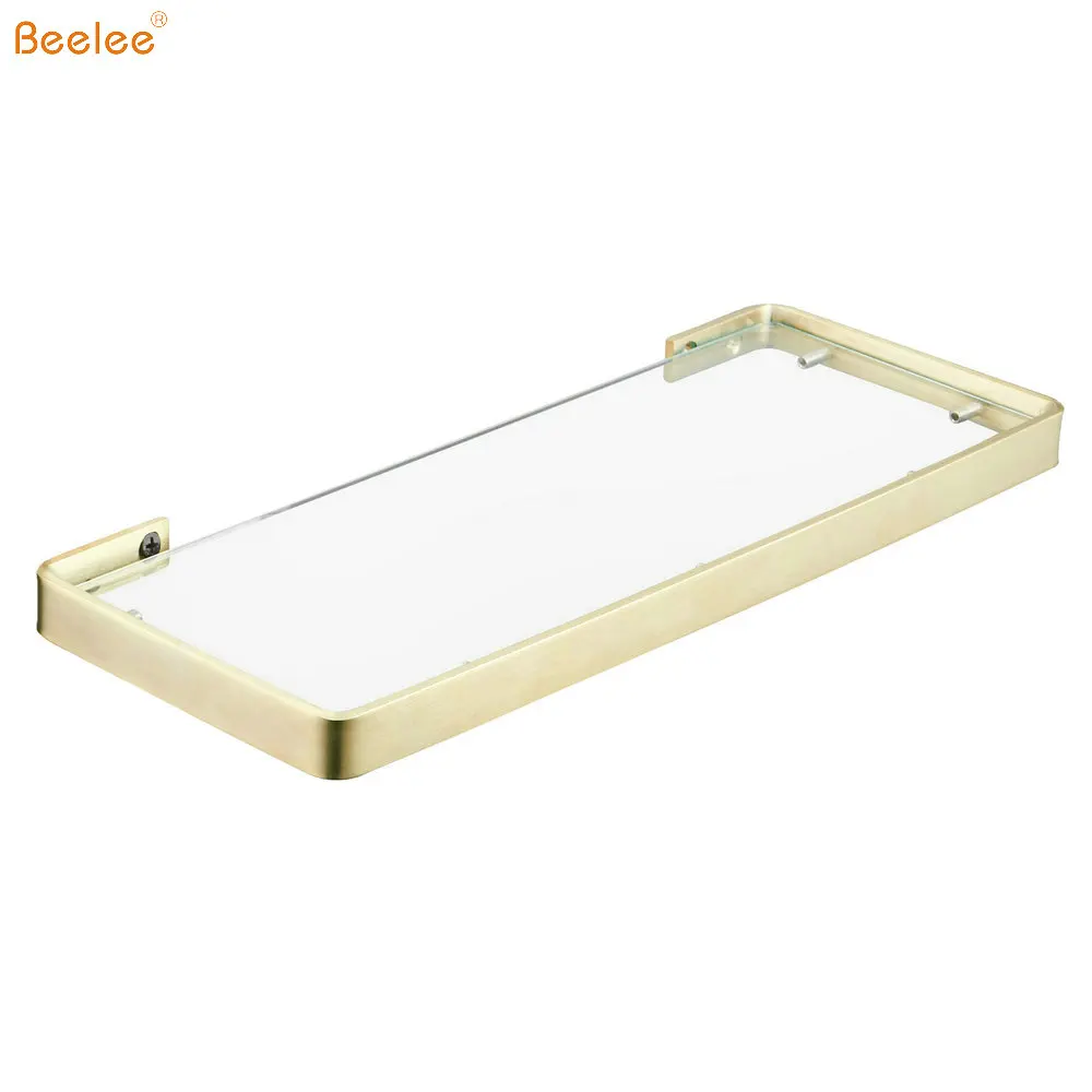 Beelee BA19304BG Home Hotel Bathroom Accessories Luxury Stainless Steel 304 Glass Shelf with Holders