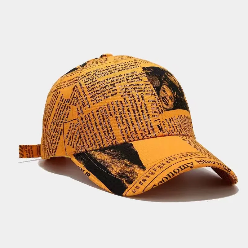 ins hat spring and summer college retro personality newspaper pattern baseball cap.gorras