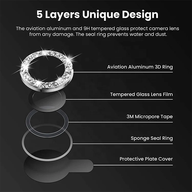 For iPhone 13 12 11 14 Pro Max Shining Diamond Camera Lens screen protector 9H Individual metal with glass Camera Lens film