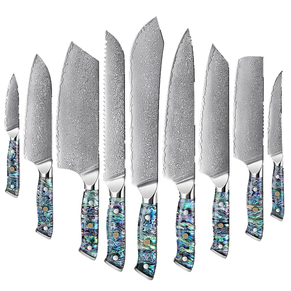 Hot Sale 67 layers japanese vg10 damascus kitchen knife set chef knife set with resin handle
