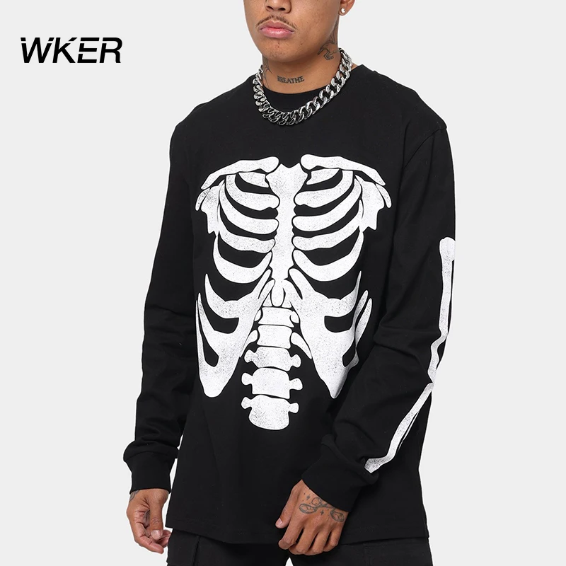 
 Забавная Мужская спортивная одежда WKER с длинным рукавом с принтом черепа  