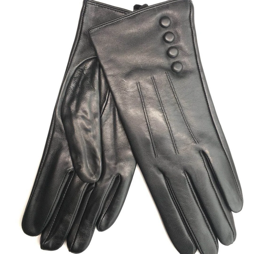 Fashion Genuine Leather Glove With Button For Women Outdoor 100% Sheep Skin Leather Driving Touch Screen Gloves