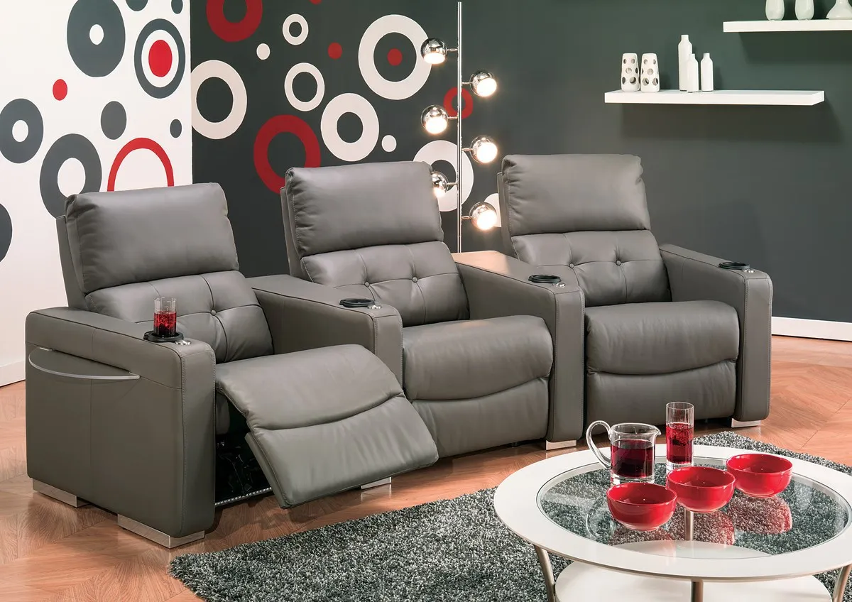 Top Leather Home Cinema Recliner Sofa With 3-Seat Home Theater Furniture Sofa