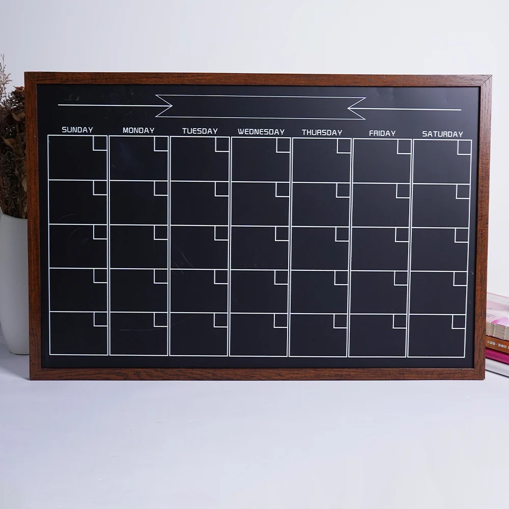 Rustic MDF Frame Magnetic Monthly Schedule Board Dry Erase Board Wooden Frame Calendar Board Office Whiteboard