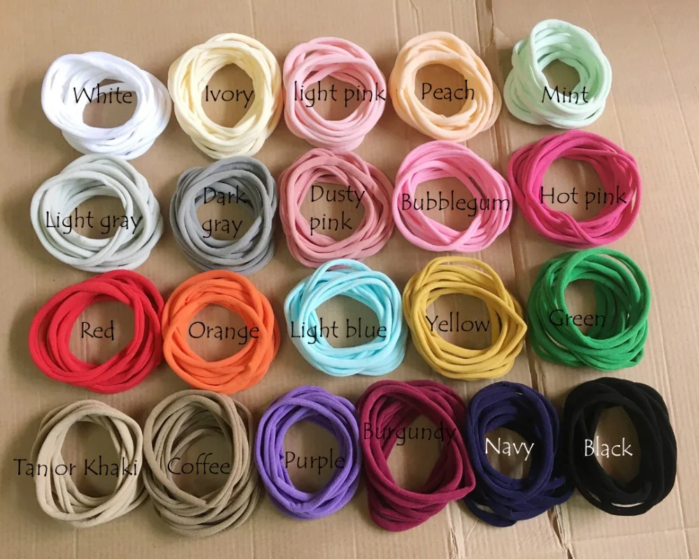 500 pcs 34 Solid Color Nylon Elastic Headbands Super Soft Stretchy Nylon Headbands one size fits most