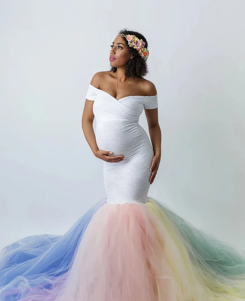 
Lace Elegance Floral Print Long Vestidos de maternidad Maternity dresses Women Photography Clothing Dress 