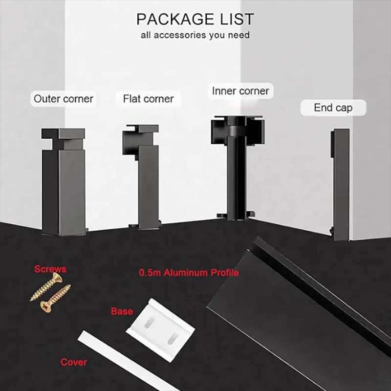 Aluminum Alloy Baseboard Surface Mounted Led Corner Line Hotel Metal Baseboard Led Skirting Board