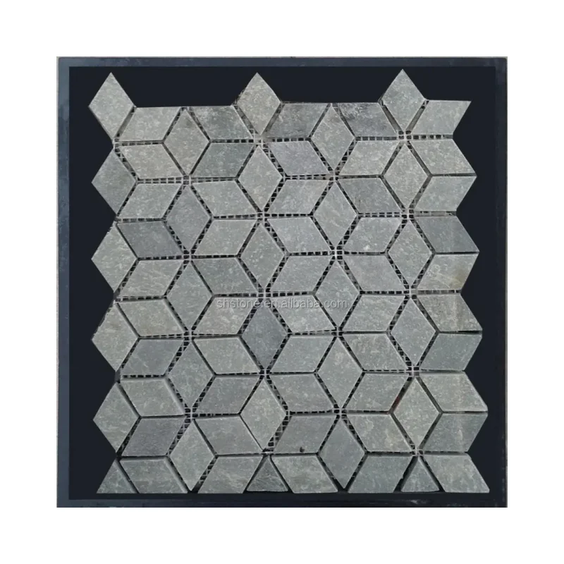 SHIHUI Factory Low Price Green Grey Stone Slate Floor Mosaic Slate Tile