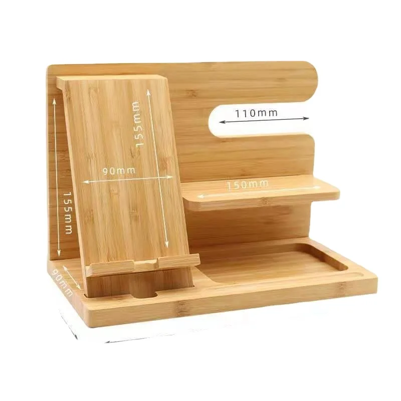Bamboo Wood Phone Docking Station Key Holder Wallet Stand Watch Organizer and Accessories