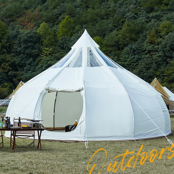 CLM Custom Glamping Tent Wall Yurt House Family Tent Fire Resistant Outdoor Cotton Canvas Lotus Belle Tent