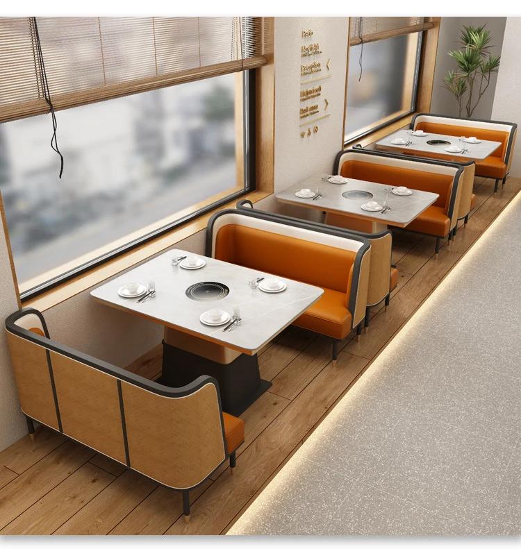 Hot pot table commercial induction cooker smokeless marble kebab skewers table restaurant wall card seat sofa table and chair