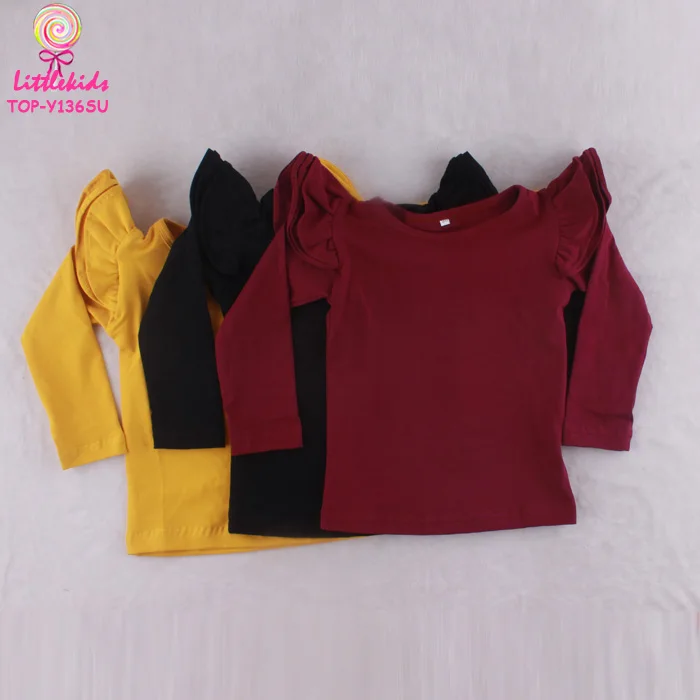 Autumn Baby Girls Long Sleeve T Shirts Three Cotton Layers Flutter Kids Top