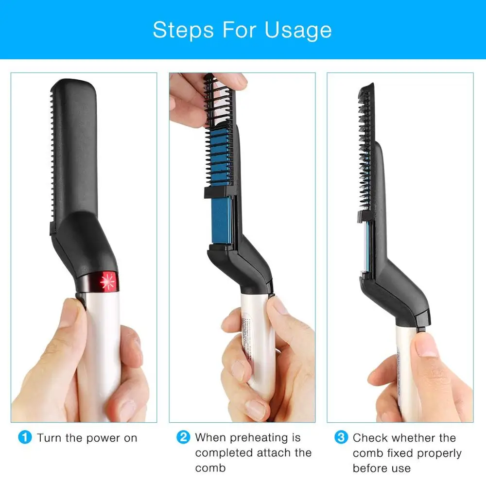 Innovative Electric Comb for Men Electric Beard and Hair Straightener Brush Comb for Men Hair Styling Ionic Hair Dryer Brush