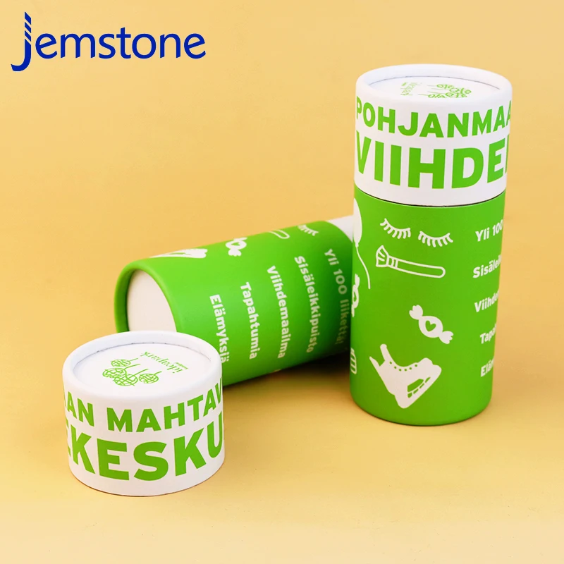 Custom Lamp Cardboard Paper Tube LED Light Green Box with Stamping Embossing Glossy Lamination Gold Foil Matt Lamination