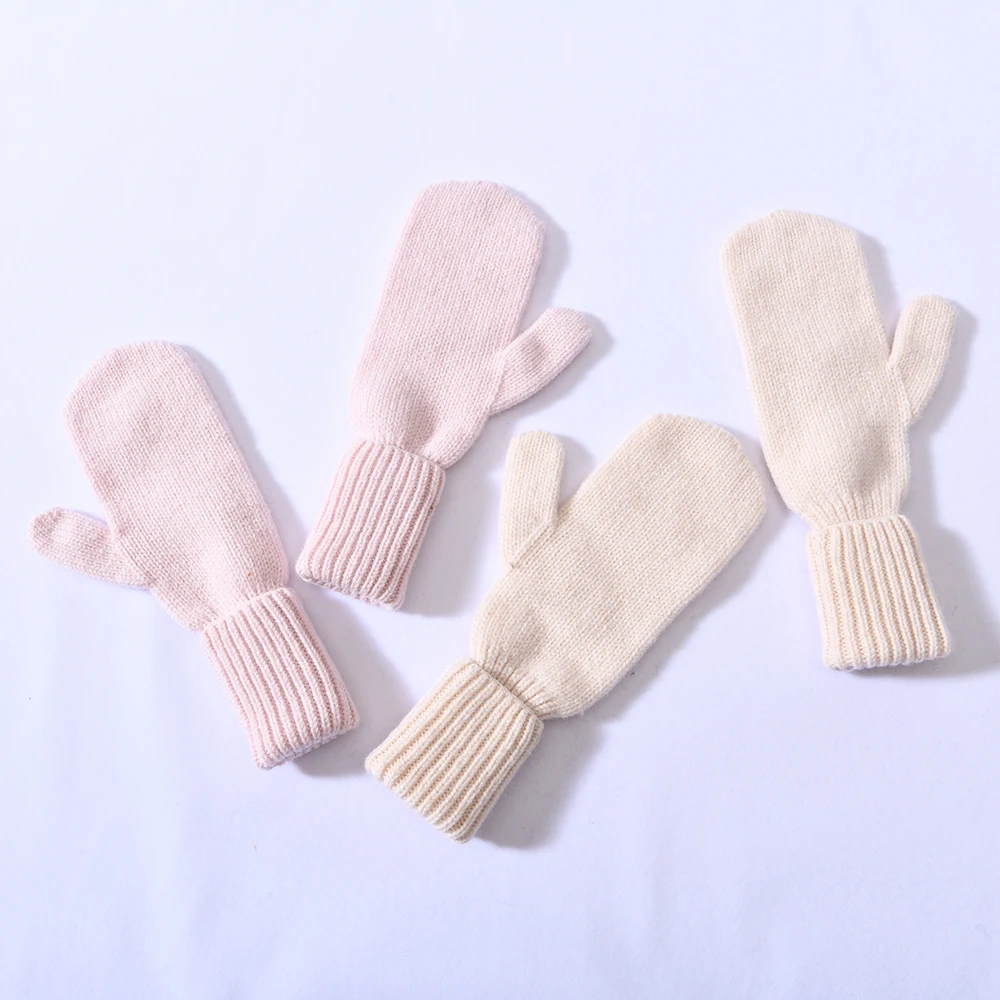 Double Cuffed Cashmere Full Finger Mittens Cycling Ski Daily Outdoor Thick Warm Wholesale Women Winter Custom Logo Knit Gloves