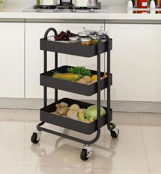IYANEN 3 Tiers Rolling Utility Cart Home kitchen Mobile Storage hand Trolley 3 tier Square basket platform Cart
