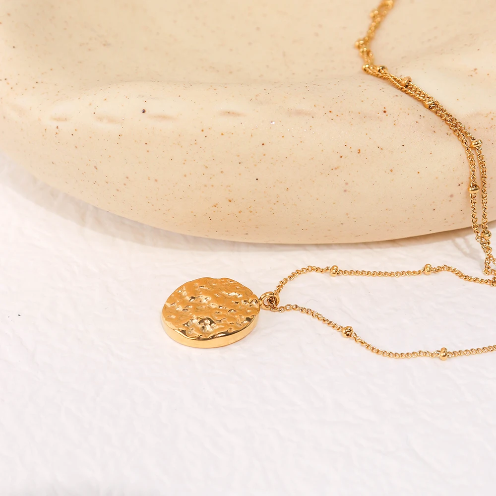 Chris April vintage Stainless steel PVD plated satellite chain organic texture bumpy pendant necklace