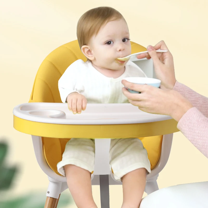 Household Simple Wood Color Steel Pipe Comfortable Back Plastic Baby Feeding Dining High Chair