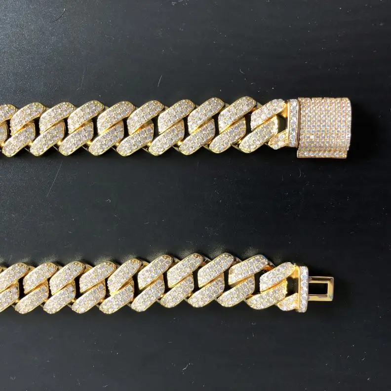 AAA CZ Iced Out 14k 18k Gold Cuban Link Chain