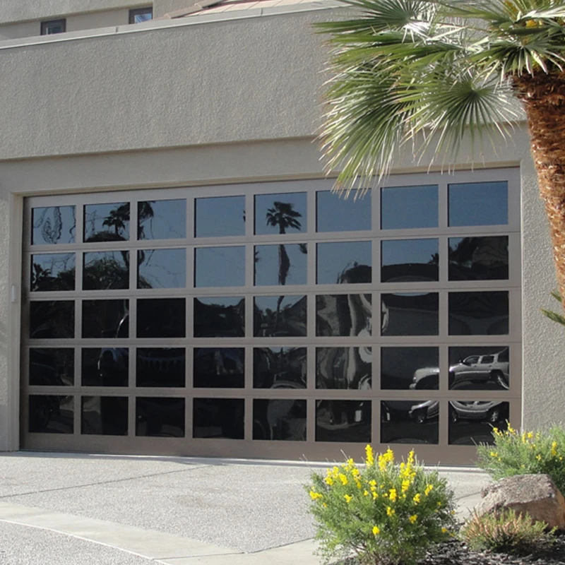 Affordable residential commercial roll up garage doors aluminum alloy steel frame black glass garage door