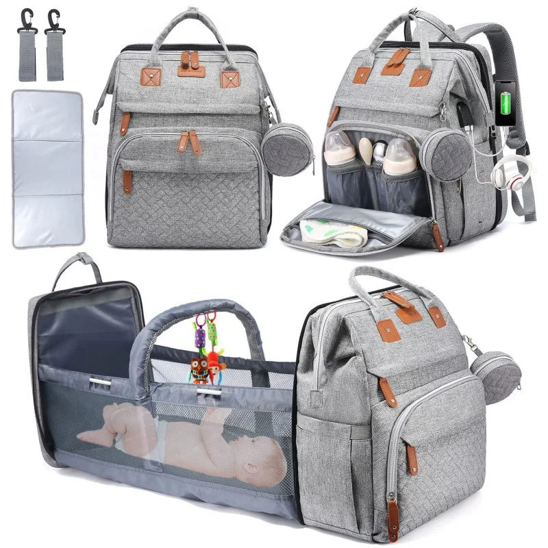 7 in1 Functional Custom Luxury Folding Wet Tote Nappy Mommy Bag Waterproof Mummy Baby Diaper Bag Backpack With Changing Station