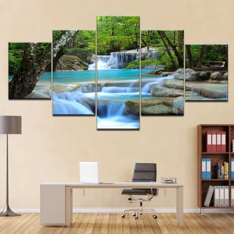 HD Prints Canvas Posters Home Decor 5 Pieces Natural Waterfall Paintings Wall Art Scenery Pictures Modular Living Room Decor