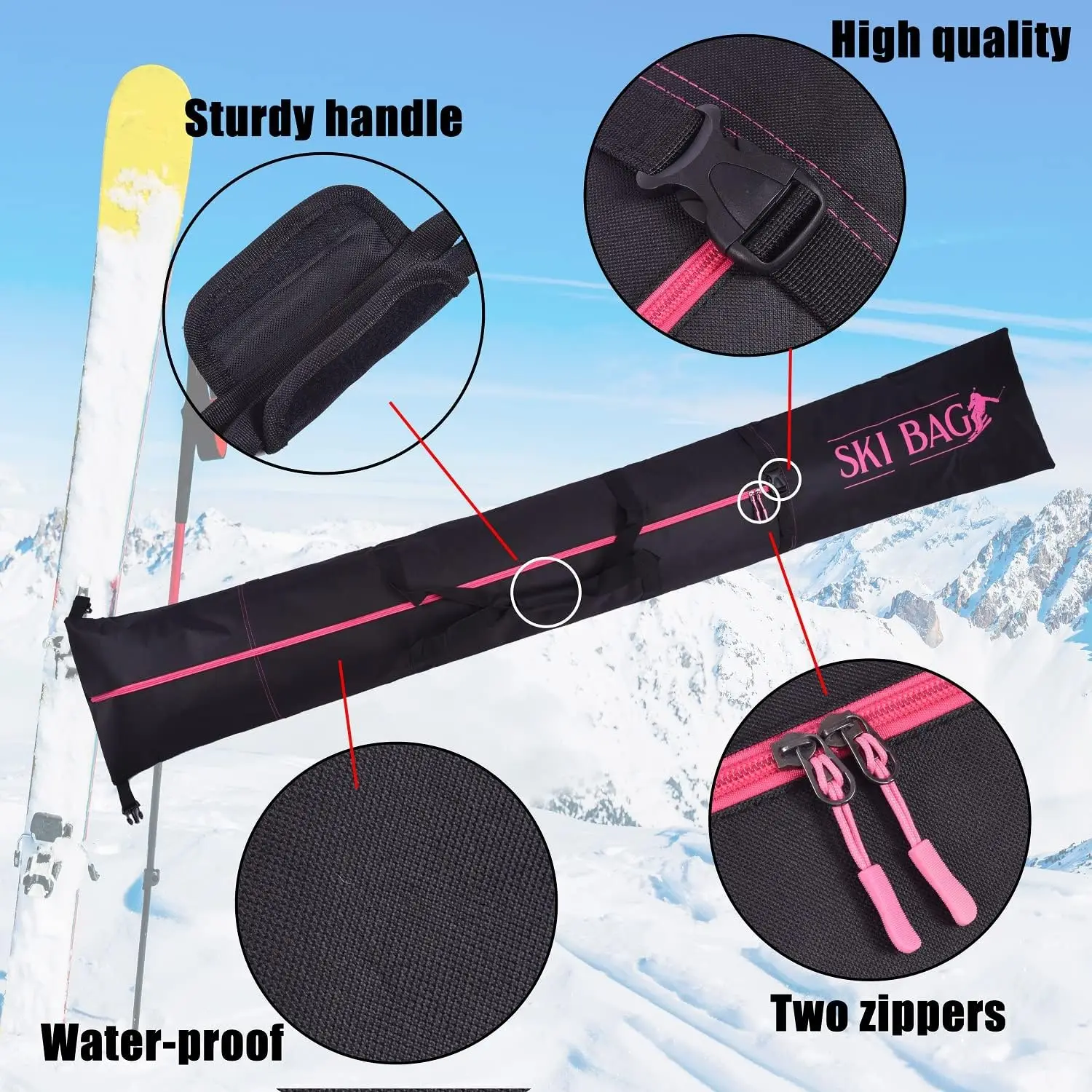 600D Water-Resistant Polyester Size Adjustable Padded Two-Piece Store Transport Portable Ski and Boot Bag Combo with Best Price