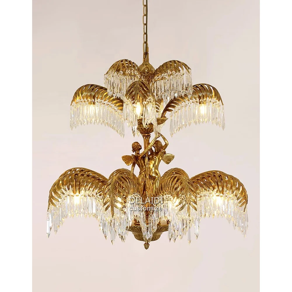 French copper chandelier luxury villa living room crystal lights personality coconut tree restaurant antique hotel lighting