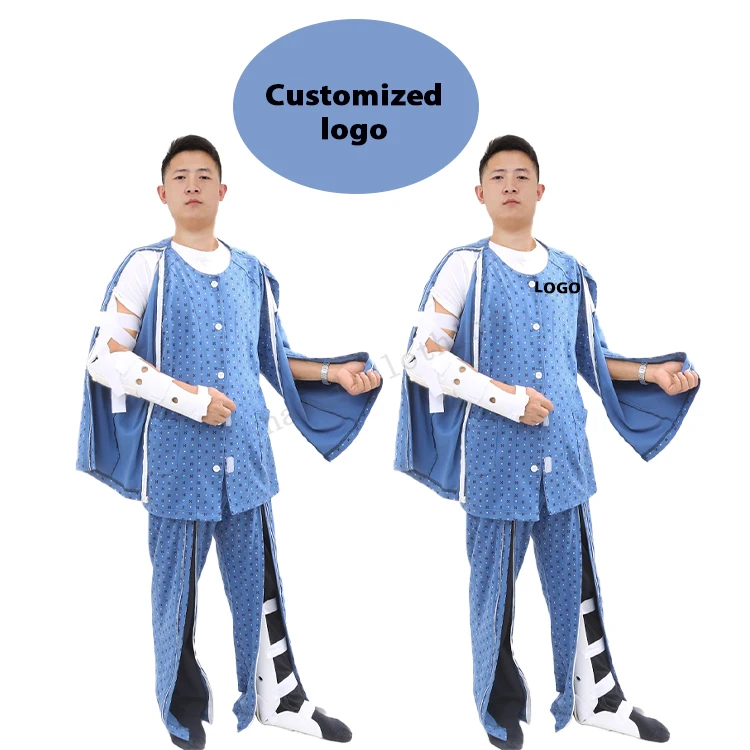 Hospital Scrubs Easy Wear Off Nursing Clothing Elderly Bedridden Patients Comfortable Pajamas Arm Leg Fracture Postoperative