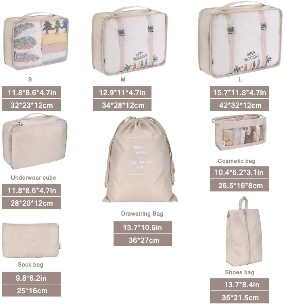 Travel Packaging Cube 8 Piece Set Travel Cube Foldable Luggage Storage Bag Lightweight Luggage Storage Bag
