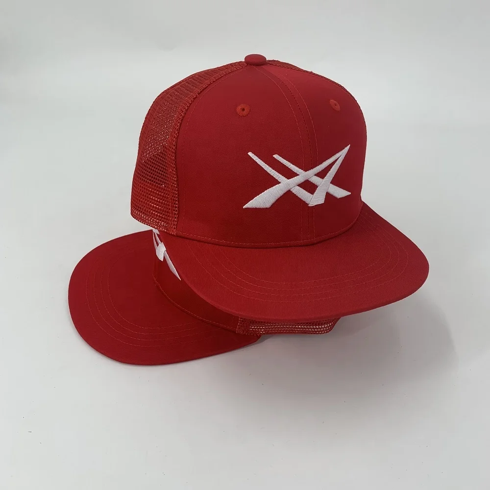 Custom snapback caps flat brim trucker hat with embroidered logo