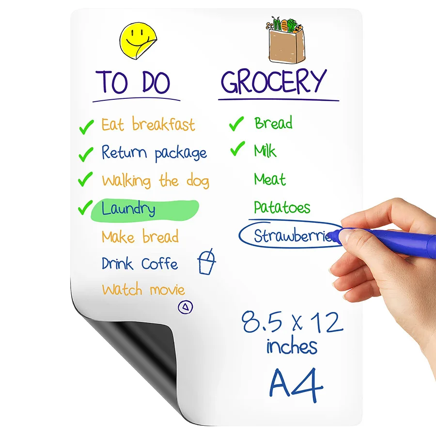 A3 A4 Small Magnetic Dry Erase Whiteboard Sheet for Refrigerator , Fridge Organizer and Planner , Fridge Whiteboard for Kitchen