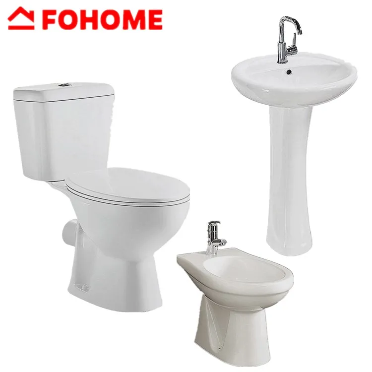 Hot sale washdown two piece water closet toilet +bathroom sink washbasin +wc bidet set
