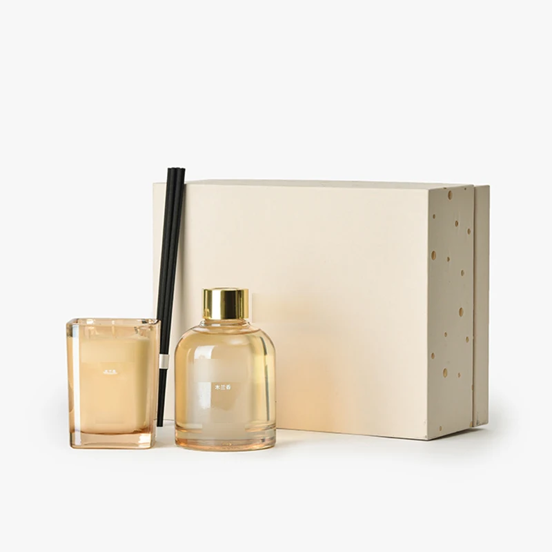 Fragrance Oil glass Jar Pillar Shape Soy Wax Wood Wick Fragrance Candle